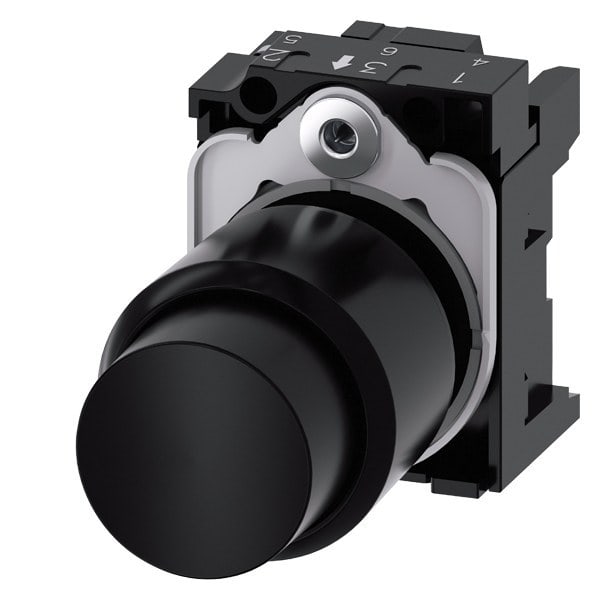 SIEMENS - Drucktaster, 22mm, rund, Kunststoff, schwarz, Druckknopf