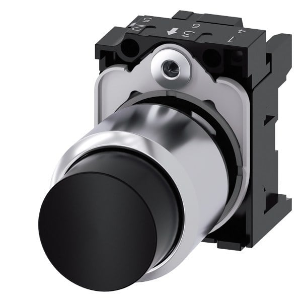 SIEMENS - Drucktaster, 22mm, rund, Metall, hochglanz, schwarz, Druckknopf