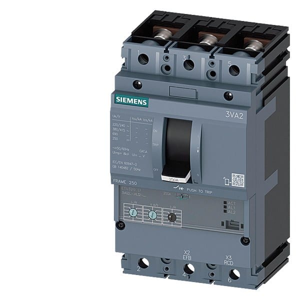 SIEMENS - Leistungsschalter, IEC, Frame 250, 250 A, 3-polig, 55 kA, ETU3, LI, Schrauben...