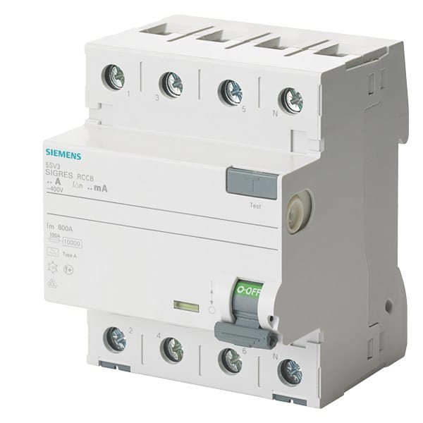 SIEMENS - FI-Schutzschalter, 4-polig, Typ A, In: 80 A, 30 mA, Un AC: 400 V, SIGRES