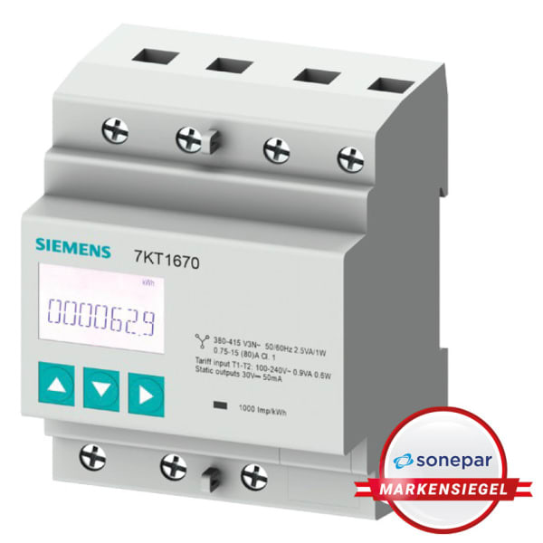 SIEMENS - SENTRON Messgerät 7KT PAC1600, 3-phasig, 80 A, Hutschiene, S0, MID