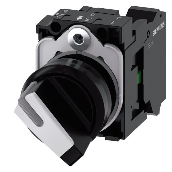 SIEMENS - Knebelschalter, beleuchtbar, 22mm, rund, Kunststoff, schwarz, weiß, 1S