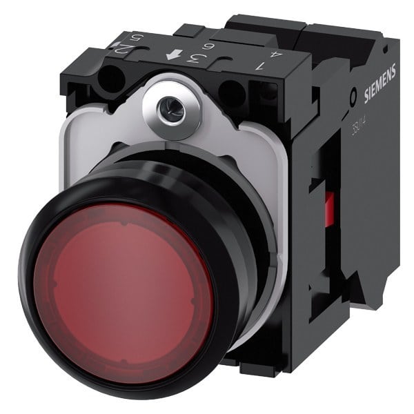 SIEMENS - Drucktaster, beleuchtet, 22mm, rund, Kunststoff, rot, 1Ö, AC/DC 24V