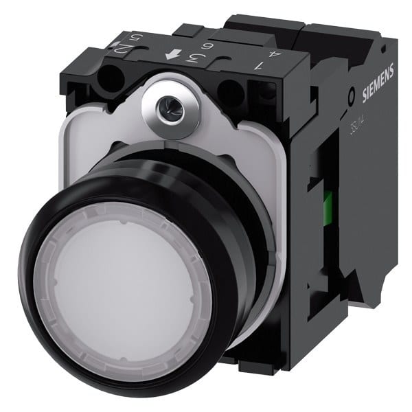 SIEMENS - Drucktaster, beleuchtet, 22mm, rund, Kunststoff, weiß, 1S, AC 110V