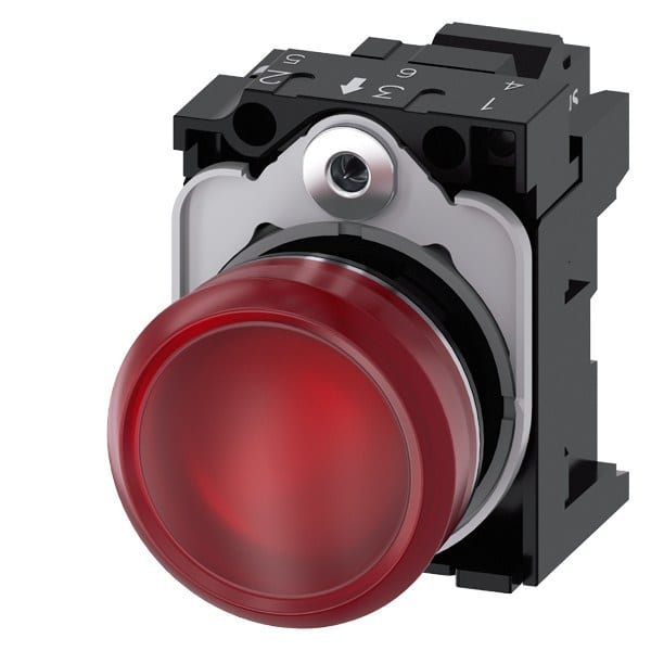 SIEMENS - Leuchtmelder, 22mm, rund, Metall, hochglanz, rot, Linse, glatt, AC 230V