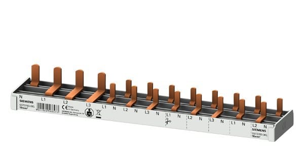 SIEMENS - Stiftsammelschiene 10mm2, 4-phasig, 1x (3PH+N) + 8x (1PH+N), 216mm schneidbar