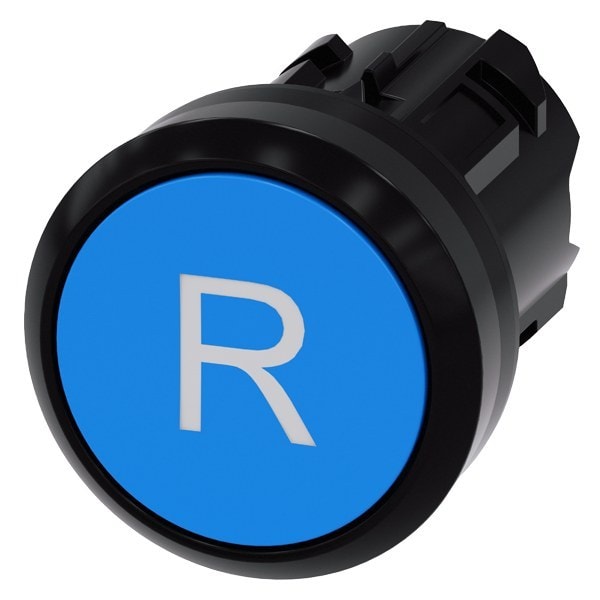 SIEMENS - Drucktaster, 22mm, rund, Kunststoff, blau, Beschriftung: R, Druckknopf