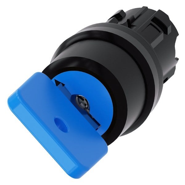 SIEMENS - Schlüsselschalter O.M.R, 22mm, rund, Kunststoff, blau, Schlüsselabzug O