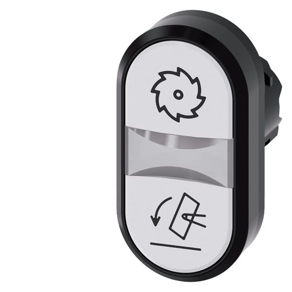 SIEMENS - Doppeldrucktaster, beleuchtet, 22mm, rund, Kunststoff, weiß: Symbol Kreissäge