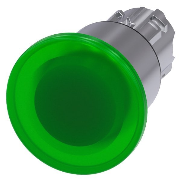 SIEMENS - Pilzdrucktaster, beleuchtet, 22mm, rund, Metall, hochglanz, grün, 40mm