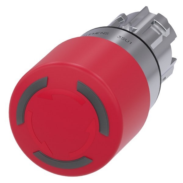 SIEMENS - Not-Halt-Pilzdrucktaster, beleuchtet, 22mm, rund, Metall, hochglanz, rot, 30mm