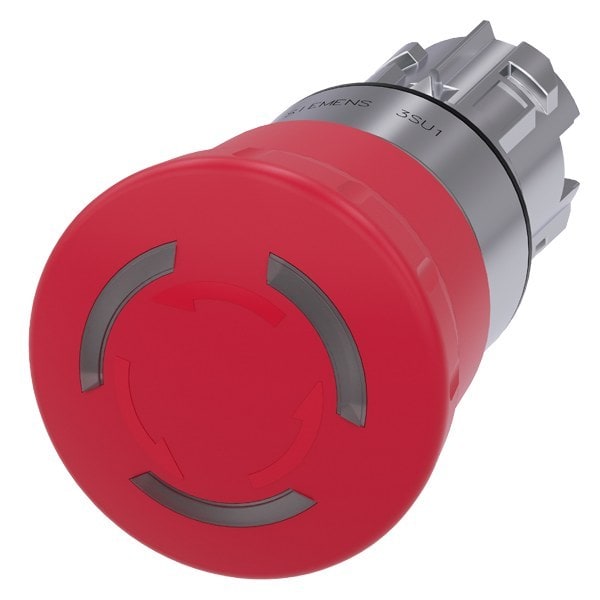 SIEMENS - Not-Halt-Pilzdrucktaster, beleuchtet, 22mm, rund, Metall, hochglanz, rot, 40mm