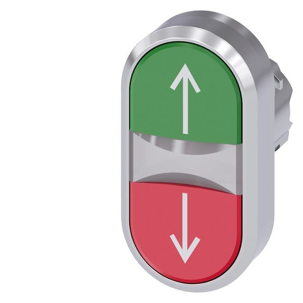 SIEMENS - Doppeldrucktaster, bel., 22mm, rund, Metall, hochglanz, rot: oben, grün: unten