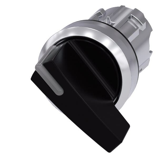 SIEMENS - Knebelschalter beleuchtbar, 22mm, rund, Metall, hochglanz, schwarz, Knebel lang