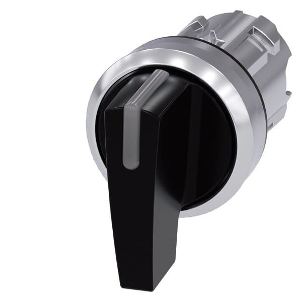 SIEMENS - Knebelschalter beleuchtbar, 22mm, rund, Metall, hochglanz, schwarz, Knebel lang