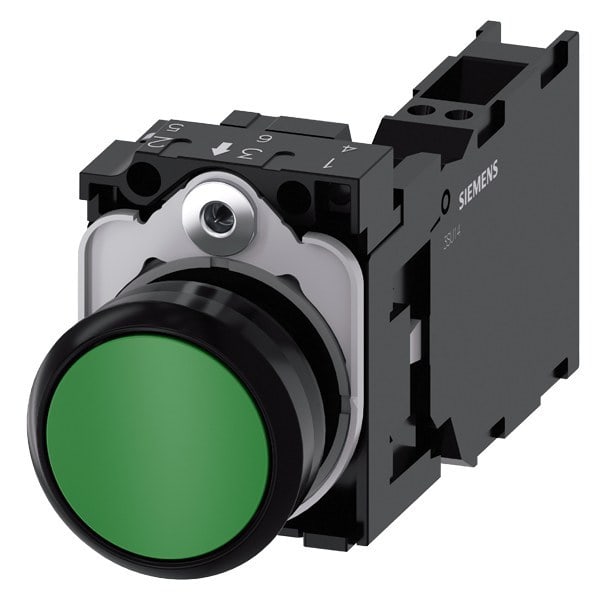 SIEMENS - Drucktaster, 22mm, rund, Kunststoff, grün, Druckknopf, 1S+1Ö