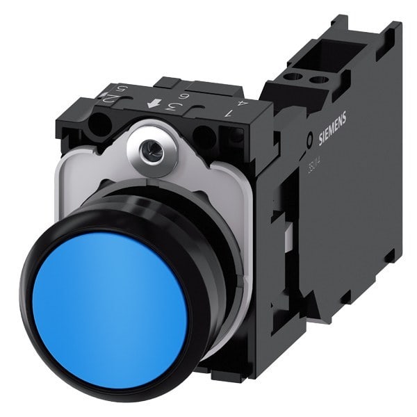 SIEMENS - Drucktaster, 22mm, rund, Kunststoff, blau, Druckknopf, 1S+1Ö