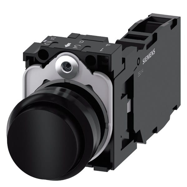 SIEMENS - Drucktaster, 22mm, rund, Kunststoff, schwarz, Druckknopf, 1S+1Ö