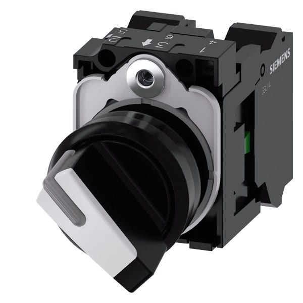 SIEMENS - Knebelschalter, beleuchtbar, 22mm, rund, Kunststoff, schwarz, weiß, 1S+1Ö