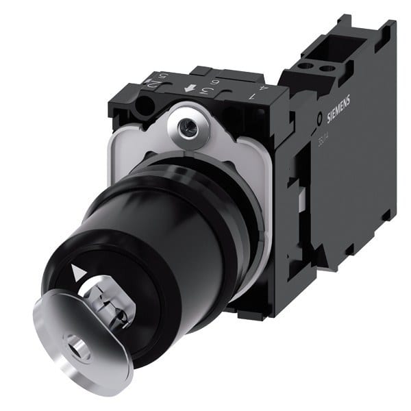 SIEMENS - Schlüsselschalter Siemens, C, 22mm, rund, Kunststoff, Schlüsselabzug O+I, 1S+1Ö