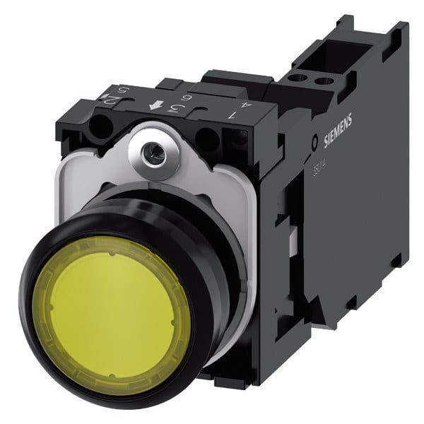 SIEMENS - Drucktaster, beleuchtet, 22mm, rund, Kunststoff, gelb, 1S+1Ö, AC 110V