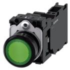 SIEMENS - Drucktaster, beleuchtet, 22mm, rund, Kunststoff, grün, 1S+1Ö, AC/DC 24V