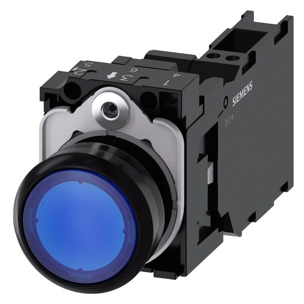 SIEMENS - Drucktaster, beleuchtet, 22mm, rund, Kunststoff, blau, 1S+1Ö, AC 110V