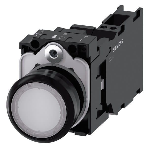 SIEMENS - Drucktaster, beleuchtet, 22mm, rund, Kunststoff, weiß, 1S+1Ö, AC/DC 24V