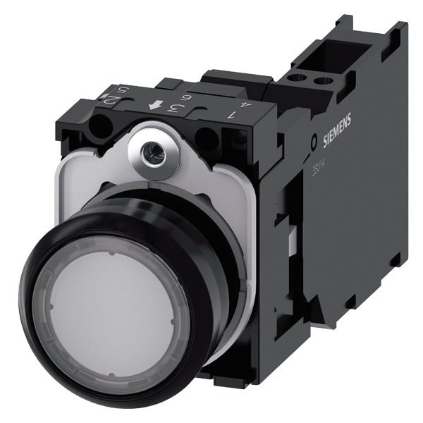 SIEMENS - Drucktaster, beleuchtet, 22mm, rund, Kunststoff, klar, 1S+1Ö, AC 230V