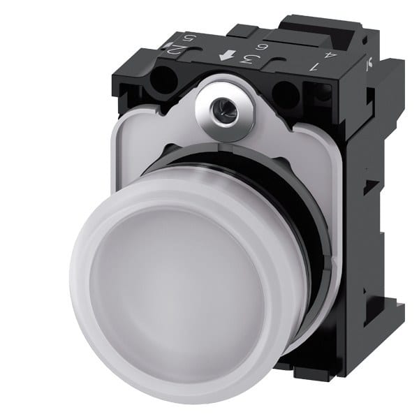 SIEMENS - Leuchtmelder, 22mm, rund, Kunststoff, weiß, Linse, glatt, AC/DC 24V