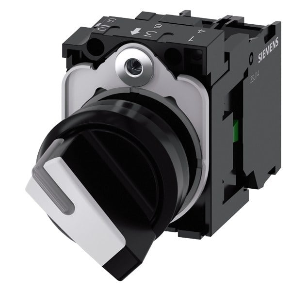 SIEMENS - Knebelschalter, beleuchtbar, 22mm, rund, Kunststoff, schwarz, weiß, AC 110V, 1S