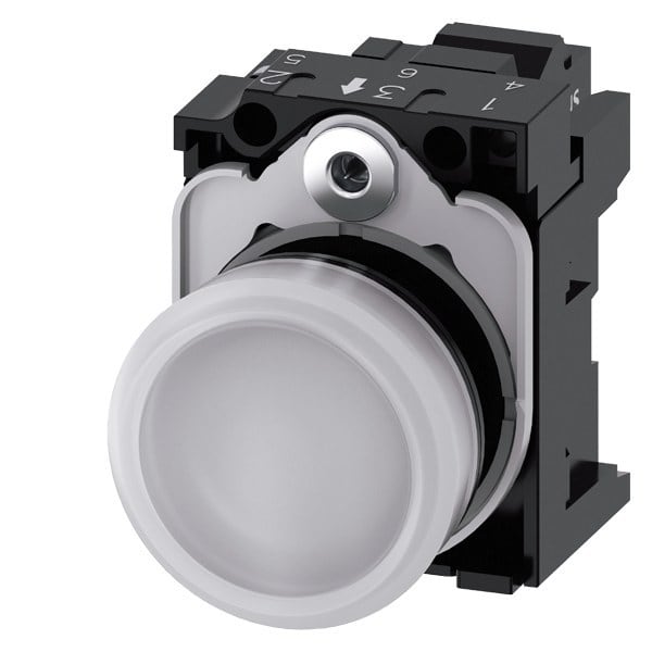 SIEMENS - Leuchtmelder, 22mm, rund, Kunststoff, weiß, Linse, glatt, AC 230V