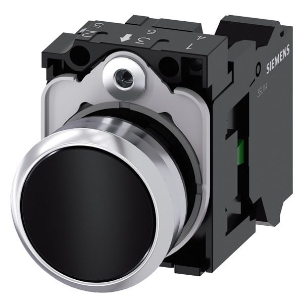 SIEMENS - Drucktaster, 22mm, rund, Metall, hochglanz, schwarz, Druckknopf, 1S