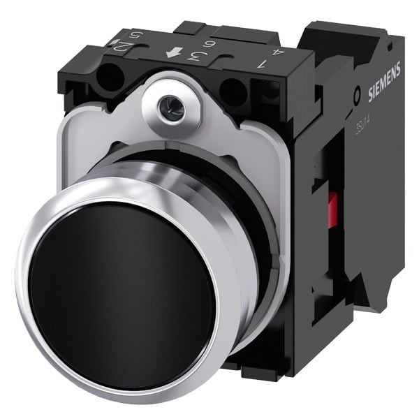 SIEMENS - Drucktaster, 22mm, rund, Metall, hochglanz, schwarz, Druckknopf, 1Ö