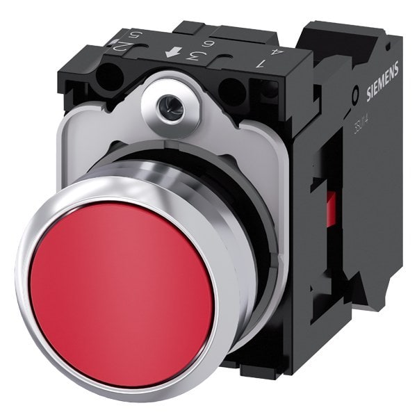 SIEMENS - Drucktaster, 22mm, rund, Metall, hochglanz, rot, Druckknopf, 1Ö