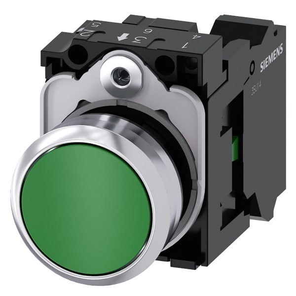 SIEMENS - Drucktaster, 22mm, rund, Metall, hochglanz, grün, Druckknopf, 1S