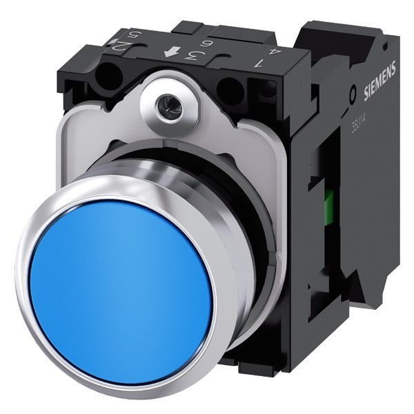 SIEMENS - Drucktaster, 22mm, rund, Metall, hochglanz, blau, Druckknopf, 1S