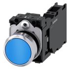 SIEMENS - Drucktaster, 22mm, rund, Metall, hochglanz, blau, Druckknopf, 1S+1Ö
