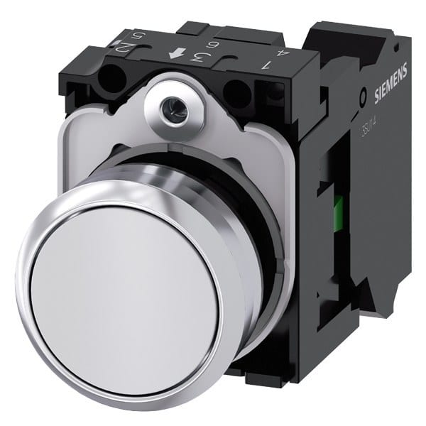 SIEMENS - Drucktaster, 22mm, rund, Metall, hochglanz, weiß, Druckknopf, 1S