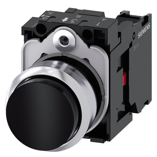 SIEMENS - Drucktaster, 22mm, rund, Metall, hochglanz, schwarz, Druckknopf, 1Ö