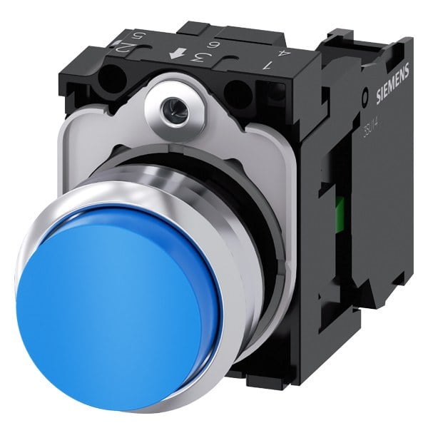 SIEMENS - Drucktaster, 22mm, rund, Metall, hochglanz, blau, Druckknopf, 1S