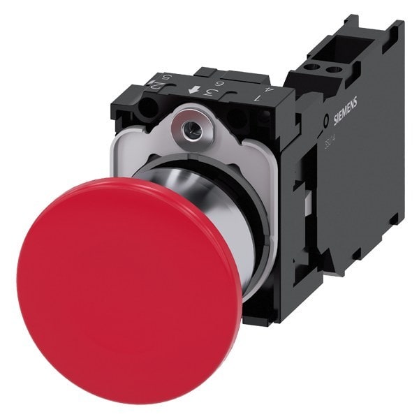 SIEMENS - Pilzdrucktaster, 22mm, rund, Metall, hochglanz, rot, 1S+1Ö