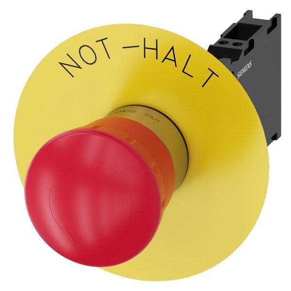 SIEMENS - Not-Halt-Pilzdrucktaster, 22mm, rund, Metall, hochglanz, rot, 1S+1Ö