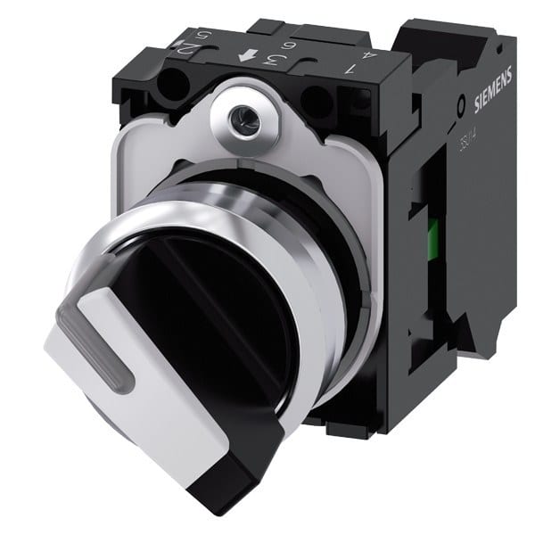 SIEMENS - Knebelschalter, beleuchtbar, 22mm, rund, Metall, hochglanz, weiß, 1S