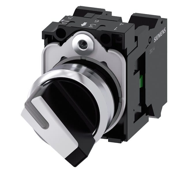 SIEMENS - Knebelschalter, beleuchtbar, 22mm, rund, Metall, hochglanz, weiß, 1S+1Ö