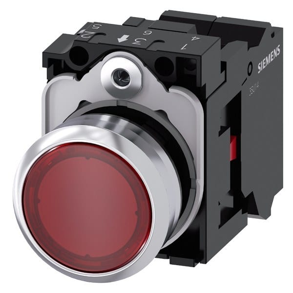 SIEMENS - Drucktaster, beleuchtet, 22mm, rund, Metall, hochglanz, rot, Druckknopf, 1Ö