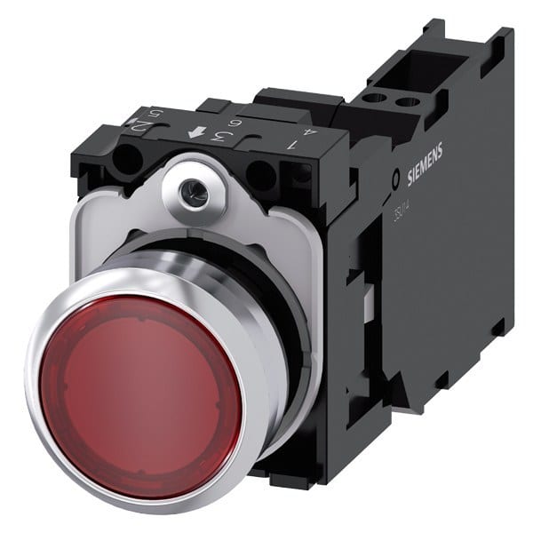 SIEMENS - Drucktaster, beleuchtet, 22mm, rund, Metall, hochglanz, rot, 1S+1Ö