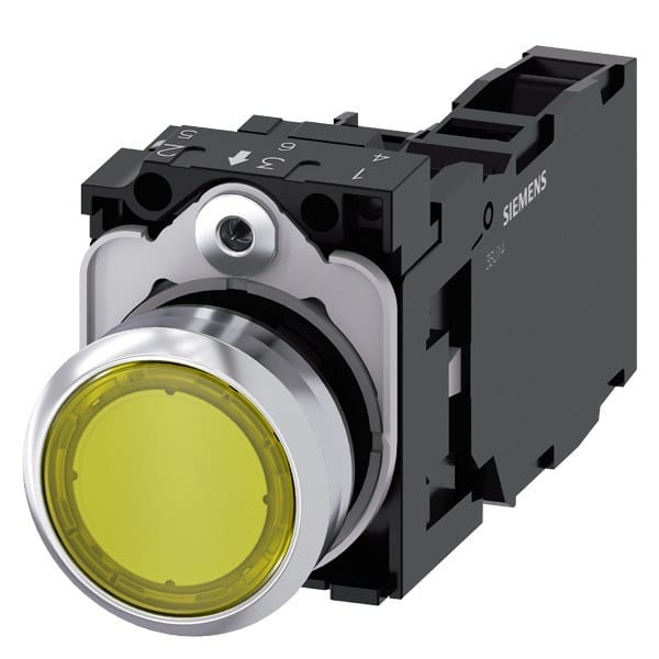 SIEMENS - Drucktaster, beleuchtet, 22mm, rund, Metall, hochglanz, gelb, 1S+1Ö