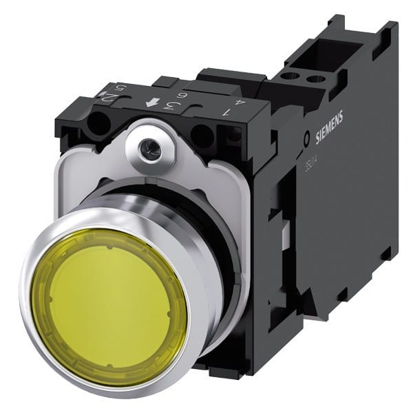 SIEMENS - Drucktaster, beleuchtet, 22mm, rund, Metall, hochglanz, gelb, 1S+1Ö
