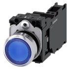 SIEMENS - Drucktaster, beleuchtet, 22mm, rund, Metall, hochglanz, blau, Druckknopf, 1S+1Ö